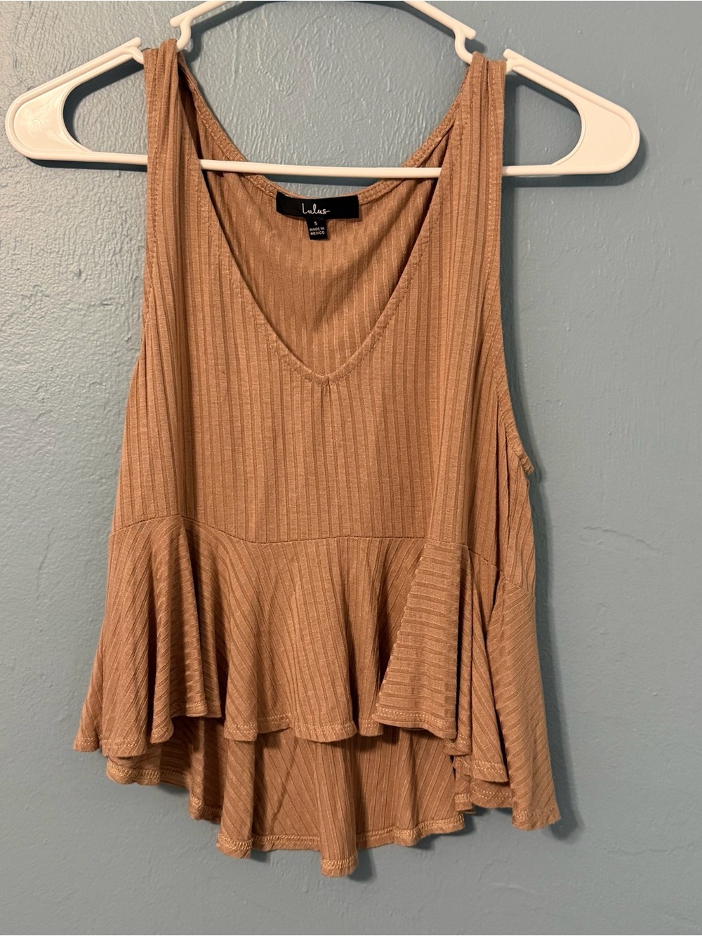 Lulu's Camel Ribbed Peplum Tank